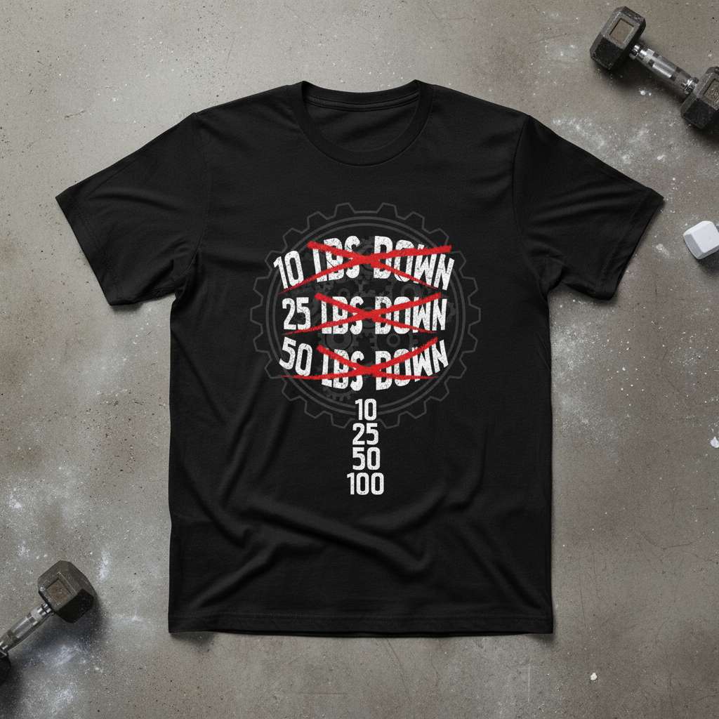 10 Lbs Down 25 Lbs Down 50 Lbs Down T-Shirt, Funny Gym Workout Tee