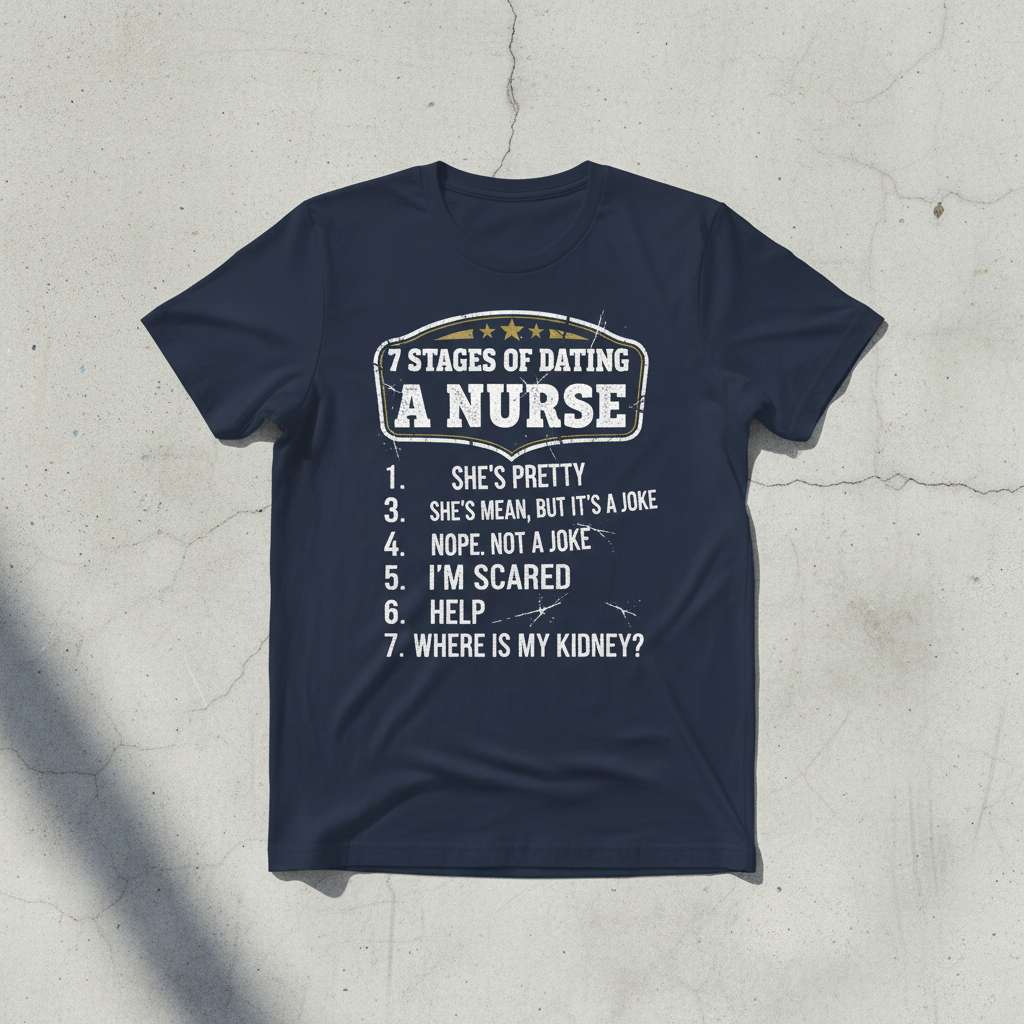7 Stages Of Dating A Nurse T-Shirt, Funny Nurse Graphic Tee Gift Idea