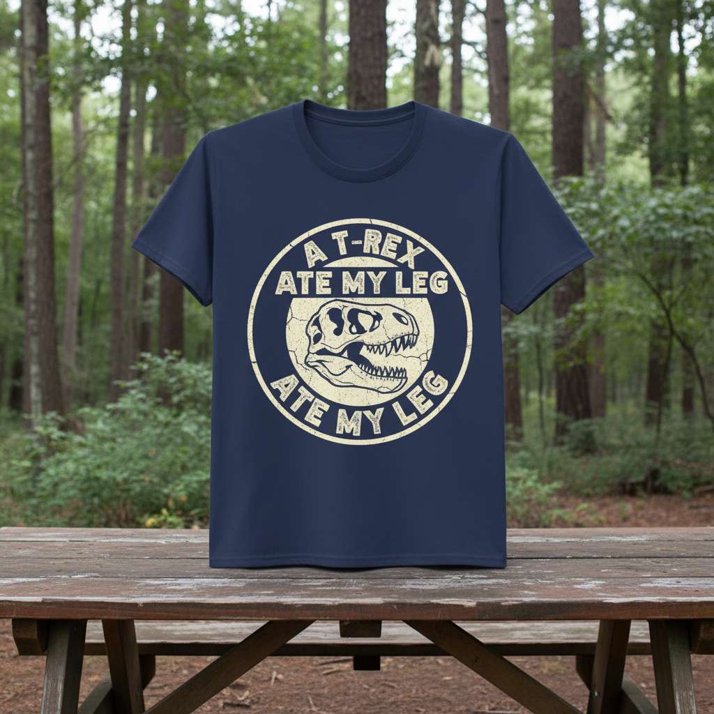 A T-Rex Ate My Leg Distressed Vintage T-Shirt, Funny Amputee Dinosaur Tee