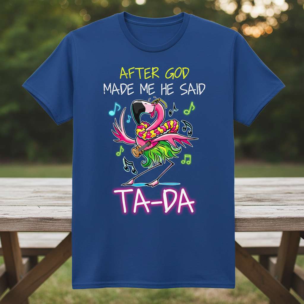 After God Made Me He Said Ta-Da Flamingo T-Shirt, Funny Graphic Tee Gift Idea