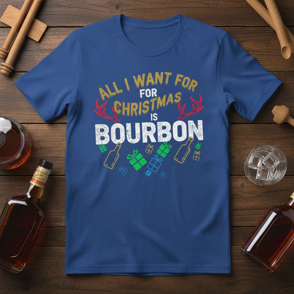 All I Want For Christmas Is Bourbon Distressed T-Shirt, Funny Novelty Tee Idea