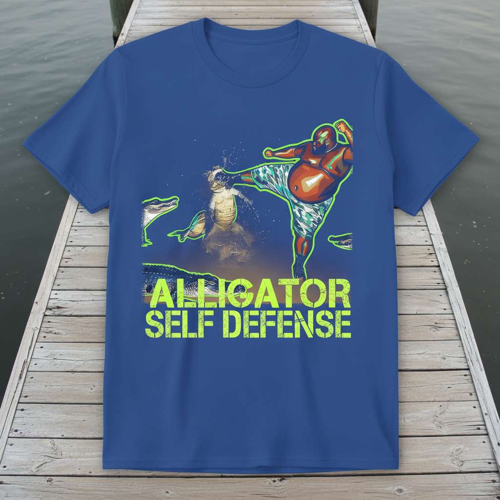 Alligator Self Defense Graphic T-Shirt, Funny Kick Tee Gift Idea