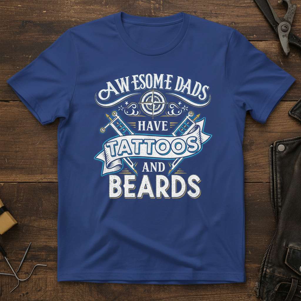 Awesome Dads Have Tattoos And Beards Graphic T-Shirt, Funny Dad Tee Gift Idea