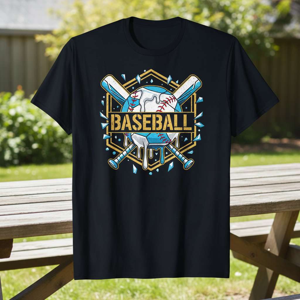 Baseball Dripping Ice Cream Graphic T-Shirt, Youth Baseball Tee Outfit