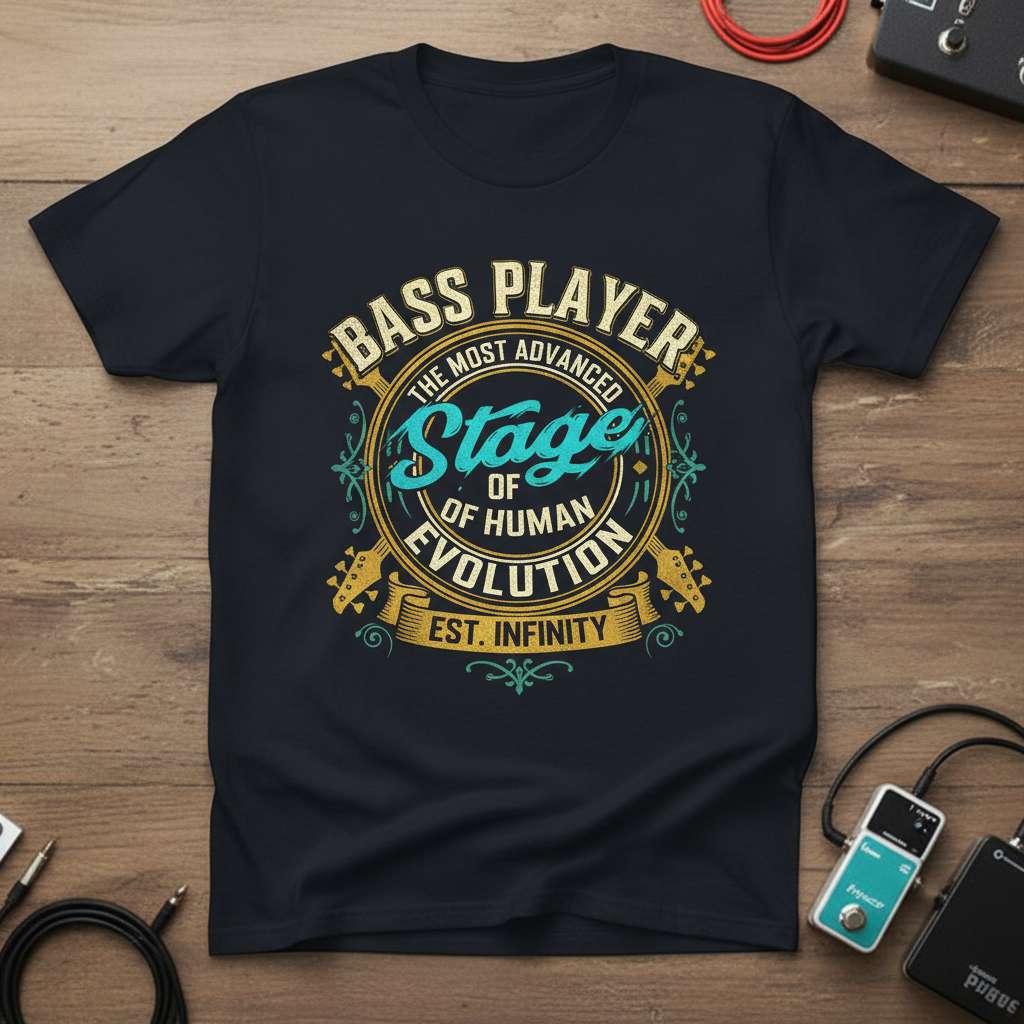 Bass Player The Most Advanced Stage Of Human Evolution Est Infinity T-Shirt, Funny Bassist Tee