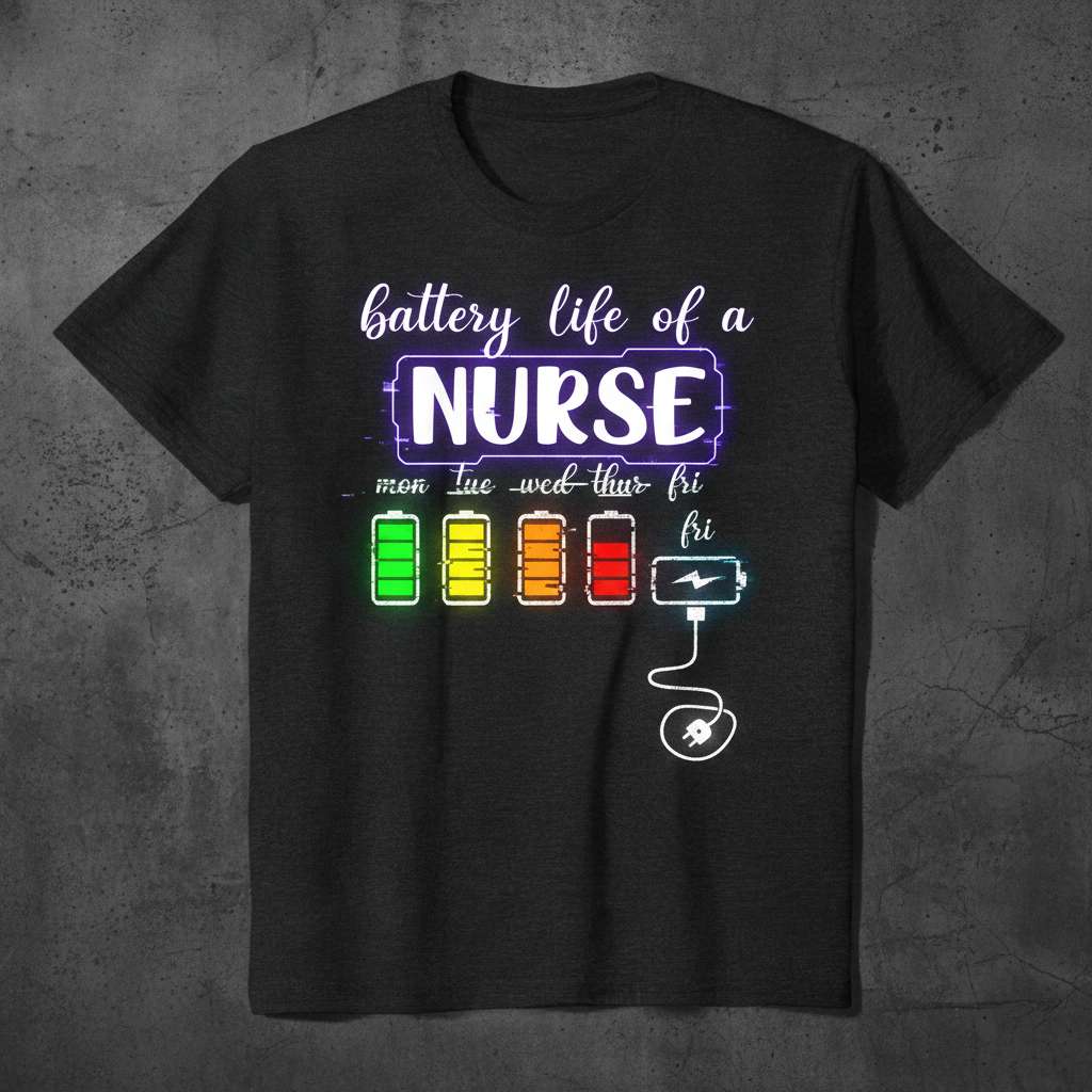 Battery Life of a Nurse T-Shirt, Funny Graphic Tee Gift Idea