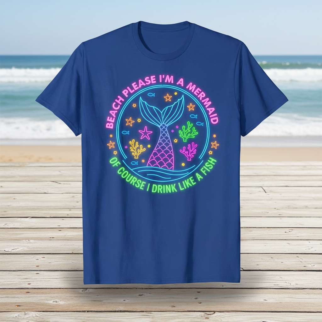 Beach Please Im A Mermaid Of Course I Drink Like A Fish T-Shirt, Funny Mermaid Tee Gift