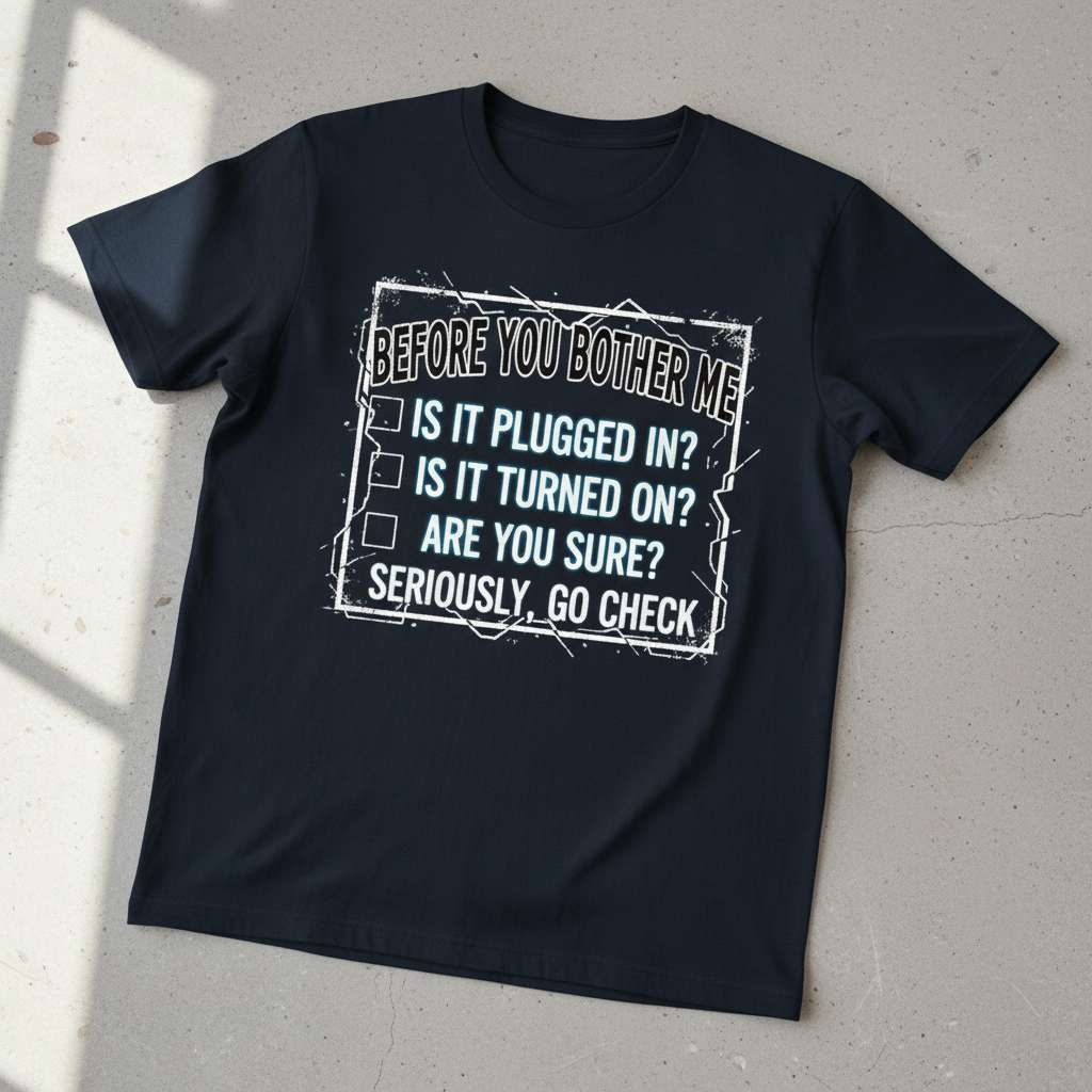 Before You Bother Me Is It Plugged In T-Shirt, Funny Tech Gift Idea Tee