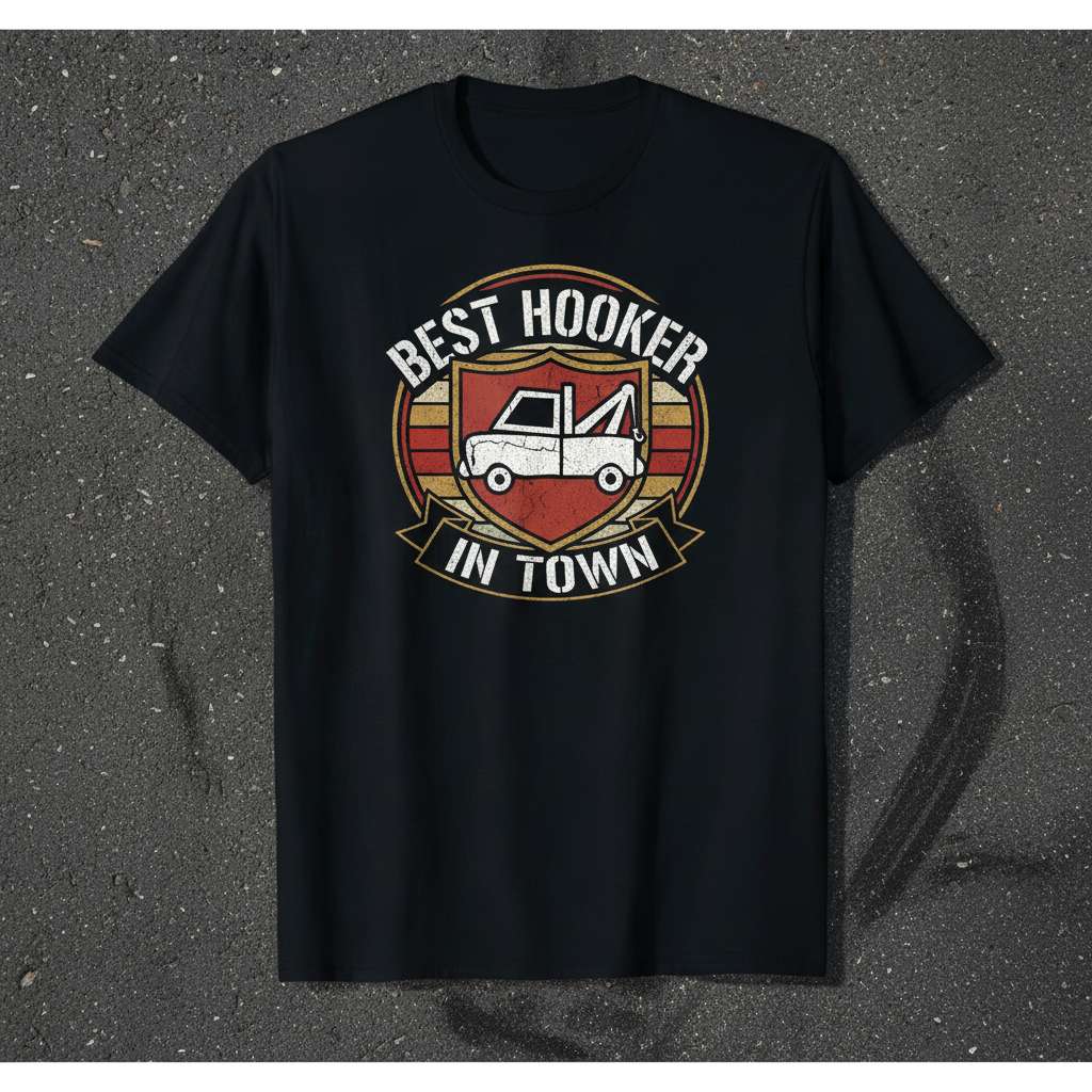 Best Hooker In Town Graphic Tow Truck Driver T-Shirt, Funny Birthday Tee Gift Idea