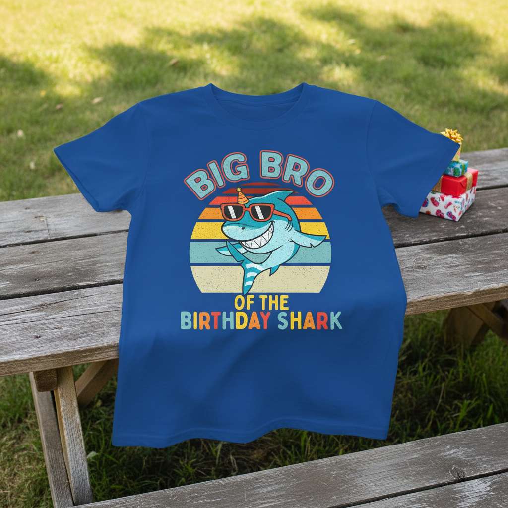 Big Bro Of The Birthday Shark Graphic T-Shirt, Funny Birthday Tee Idea