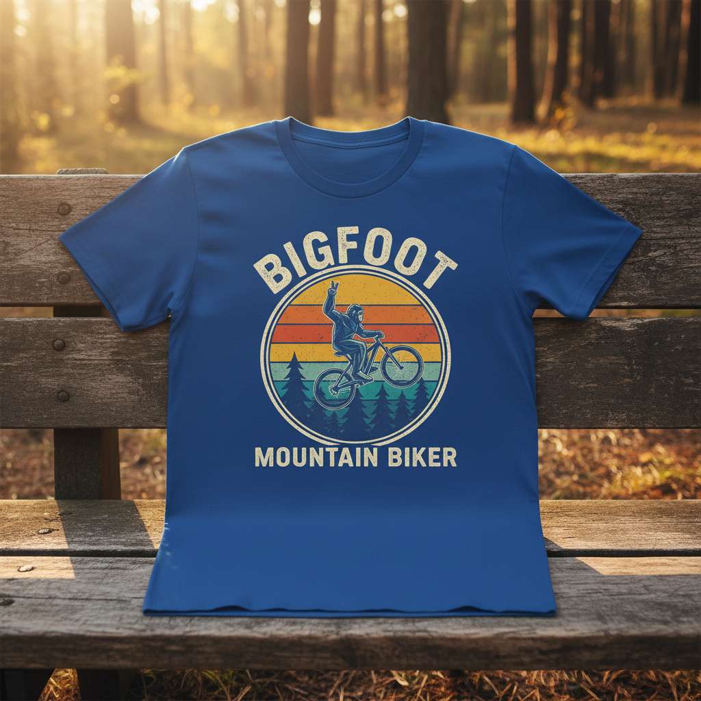 Bigfoot Mountain Biker Retro T-Shirt, Funny Outdoor Graphic Tee