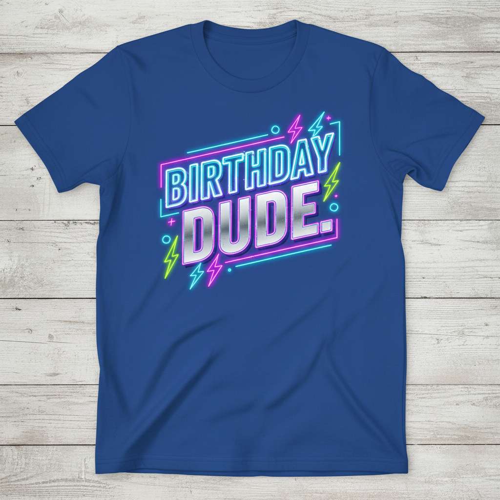 Birthday Dude Neon Graphic T-Shirt, Funny Birthday Tee Gift Idea