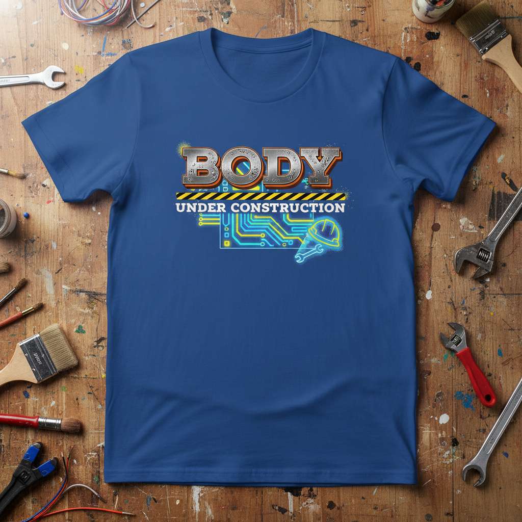 Body Under Construction Graphic T-Shirt, Funny Unisex Gym Workout Tee Gear