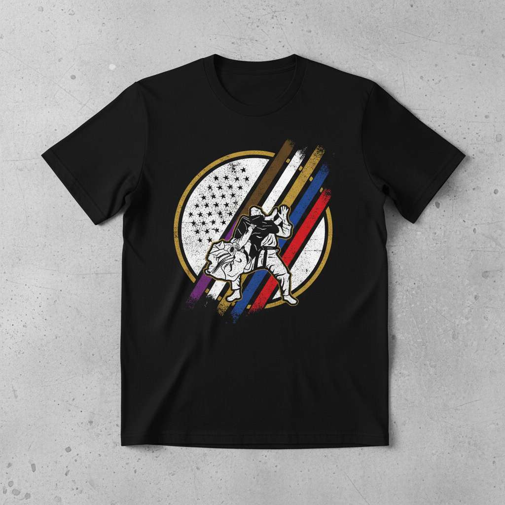 Brazilian Jiu Jitsu Belts American Flag Vintage Retro T-Shirt, Graphic Tee