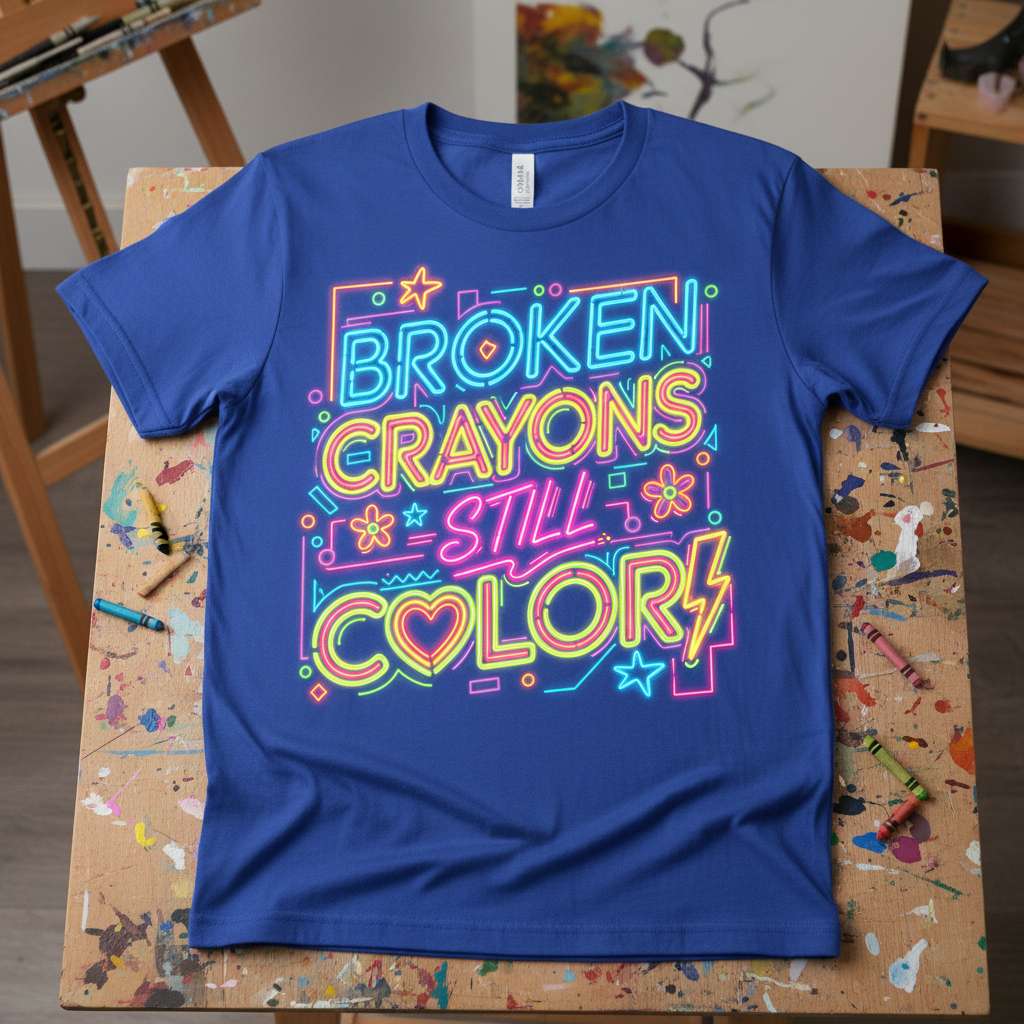 Broken Crayons Still Color Neon Graphic T-Shirt, Inspirational Tee Gift Idea
