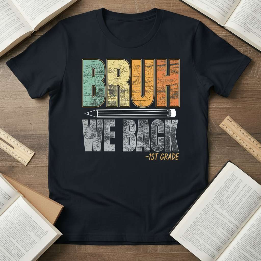 Bruh We Back -1St Grade Distressed T-Shirt, Funny First Day Tee Gift Idea
