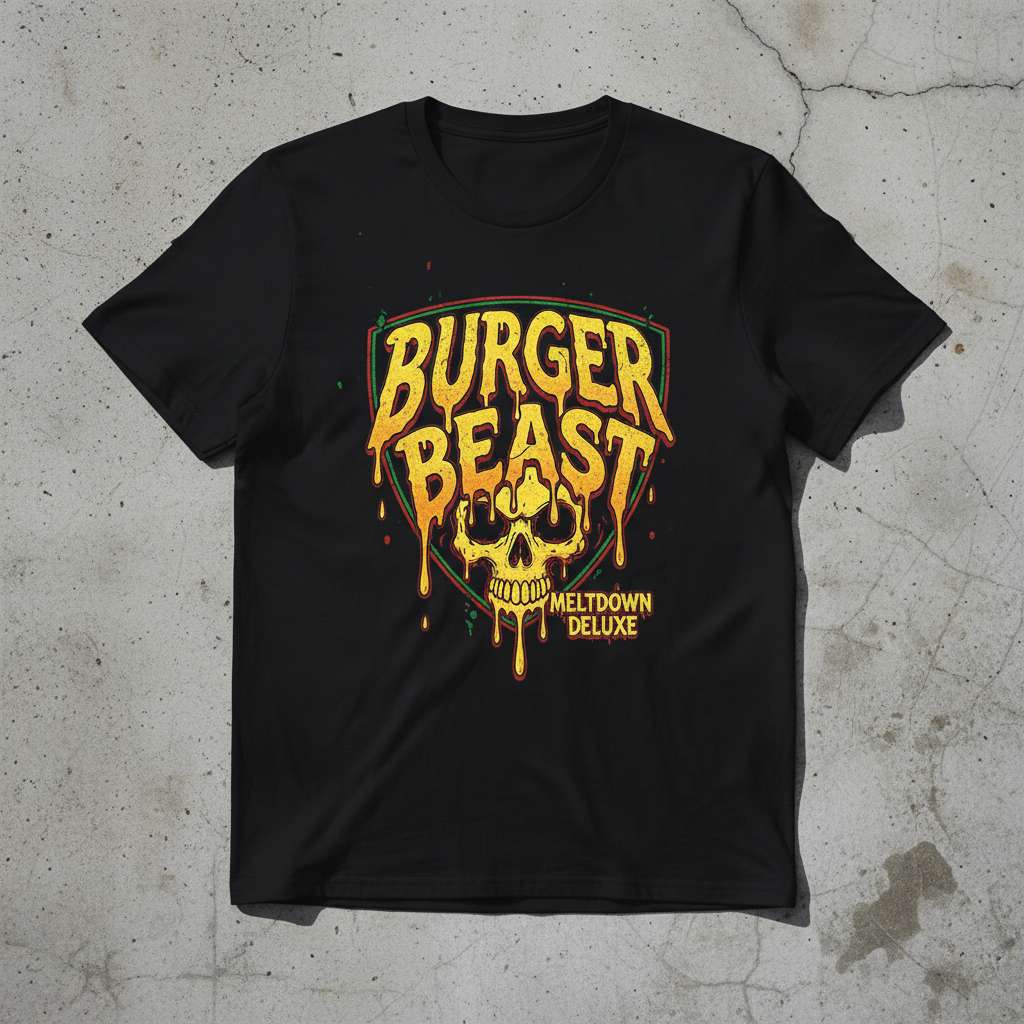 Burger Beast Meltdown Deluxe Graphic T-Shirt, Funny Burger Tee Idea