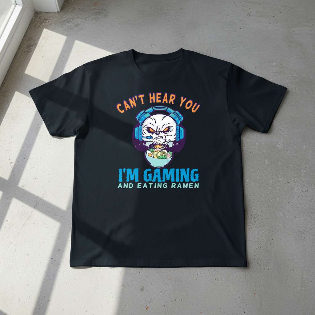 Cant Hear You Im Gaming And Eating Ramen Funny Graphic T-Shirt, Gamer Tee