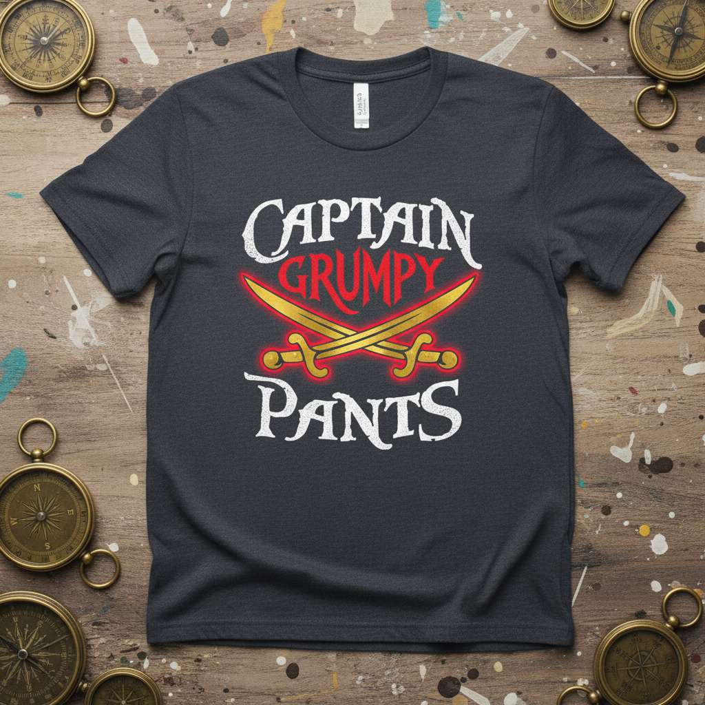 Captain Grumpy Pants Funny Pirate T-Shirt, Novelty Tee Gift Idea
