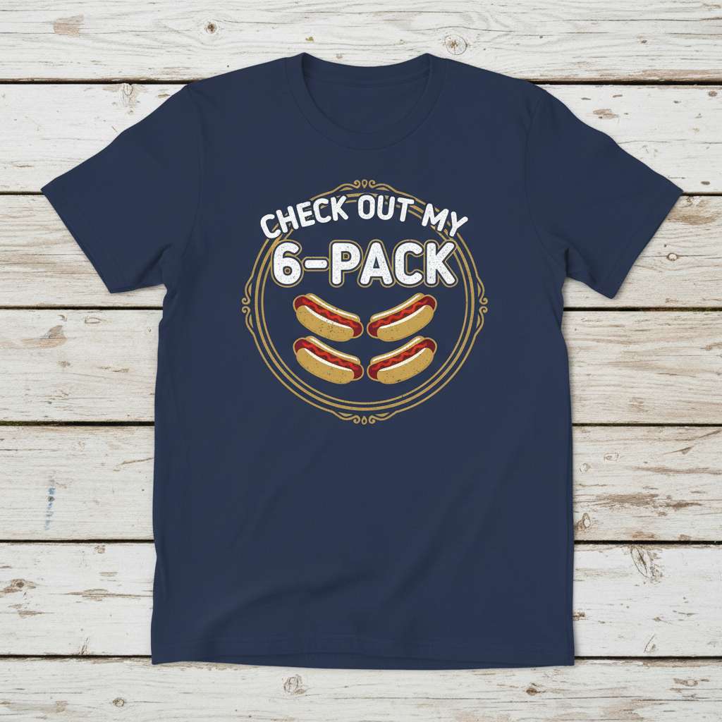 Check Out My 6-Pack Funny Hot Dog T-Shirt, Novelty Gift Tee