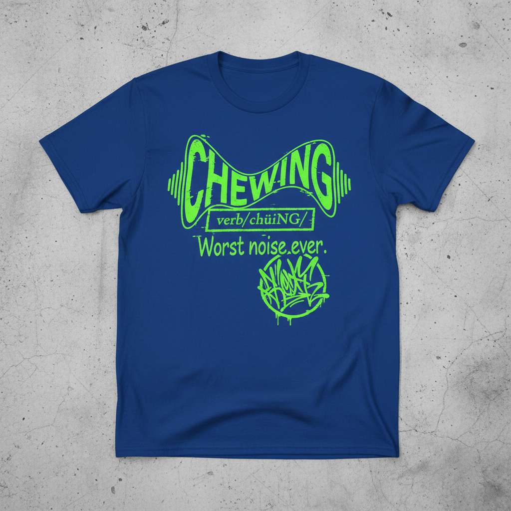 Chewing Verb Chüing Worst Noise Ever Distressed T-Shirt, Funny Tee Merch