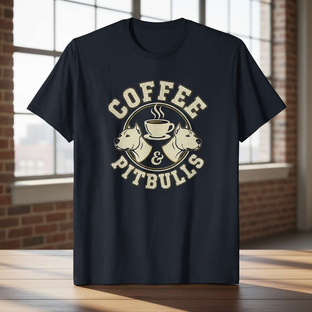 Coffee & Pitbulls Graphic T-Shirt, Funny Pet Lover Tee Gift Idea