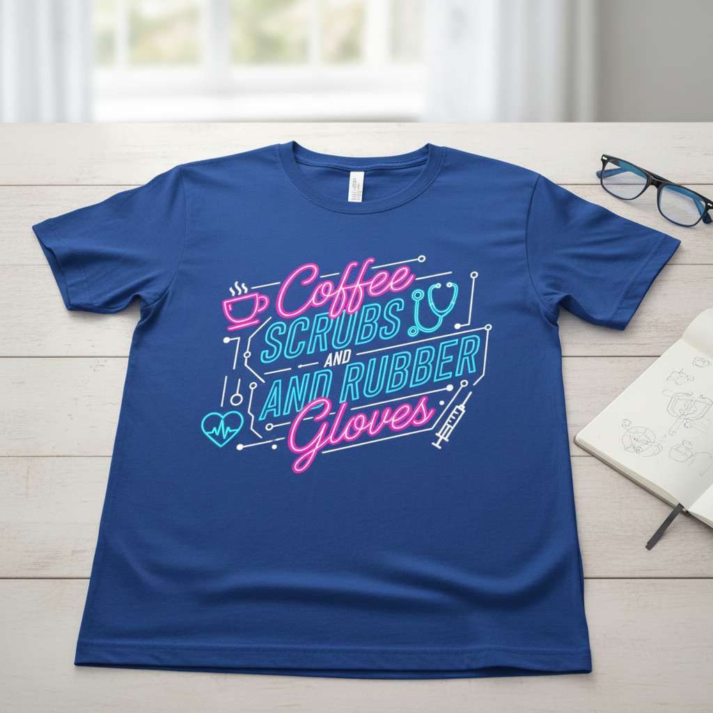 Coffee Scrubs and Rubber Gloves Graphic T-Shirt, Nurse Tee Gift Idea