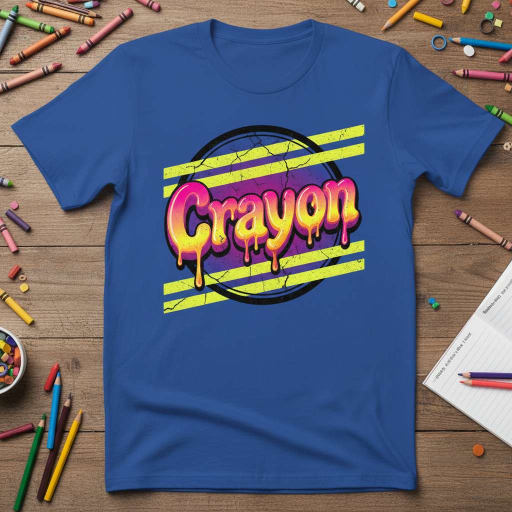 Crayon Retro Distressed Graphic T-Shirt, Funny Unisex Novelty Tee Outfit