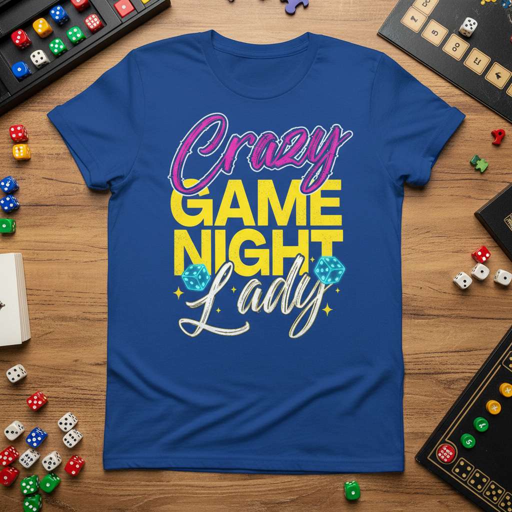 Crazy Game Night Lady Graphic T-Shirt, Fun Tee Gift Idea