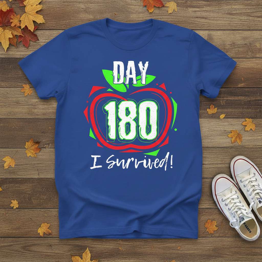 Day 180 I Survived! Teacher T-Shirt, Last Day of School Tee Gift Idea