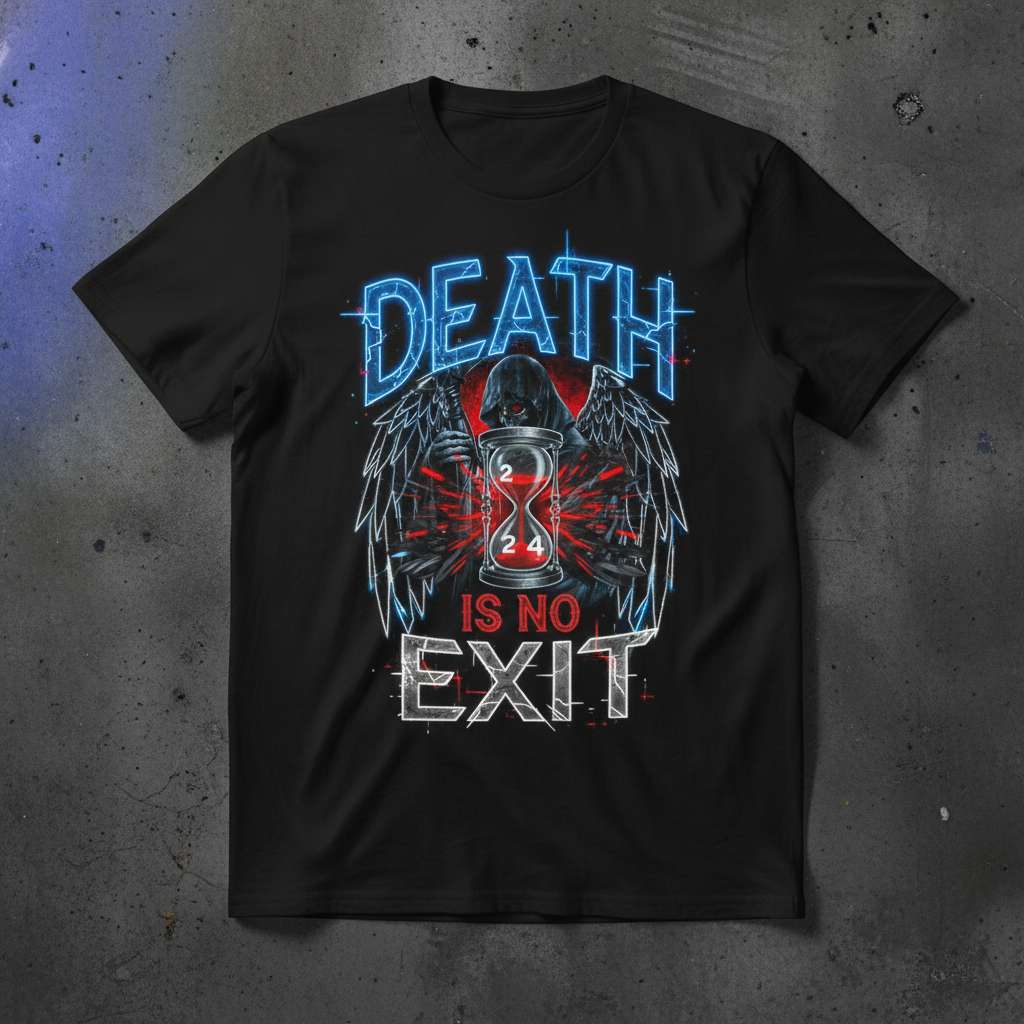 Death Is No Exit Graphic T-Shirt, Gothic Hourglass Tee Gift Idea