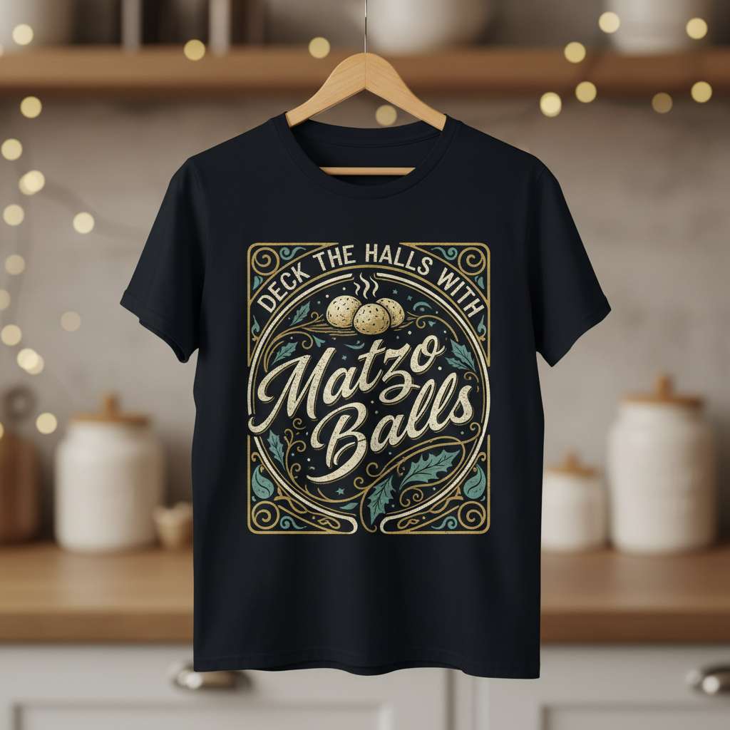 Deck The Halls With Matzo Balls Graphic T-Shirt, Funny Hanukkah Tee