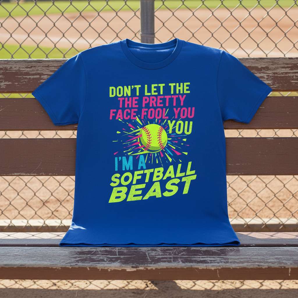 Dont Let The Pretty Face Fool You Im A Softball Beast Graphic T-Shirt, Funny Tee