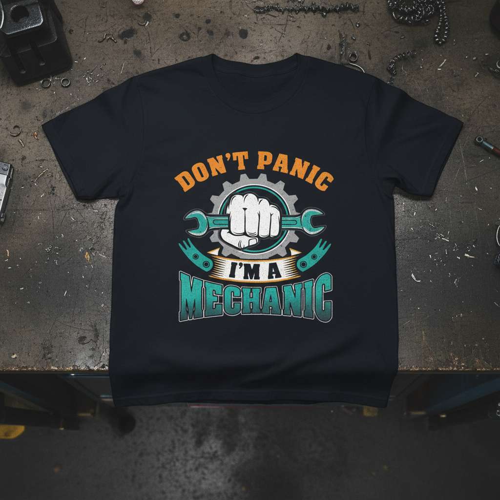 Dont Panic Im A Mechanic T-Shirt, Funny Gear Tee Gift Idea