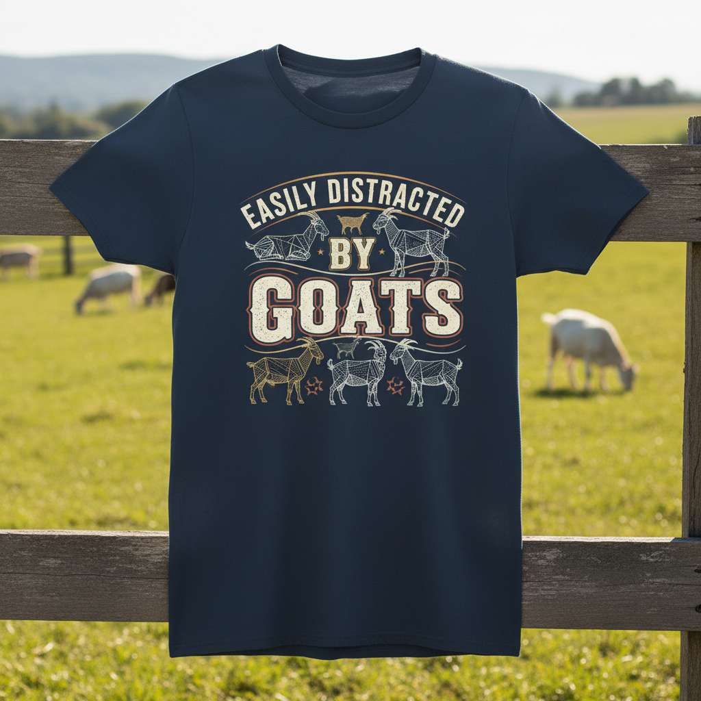 Easily Distracted By Goats Graphic T-Shirt, Funny Goat Lover Tee Gift Idea