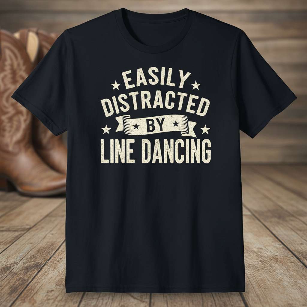 Easily Distracted By Line Dancing T-Shirt, Funny Line Dancer Tee Gift Idea