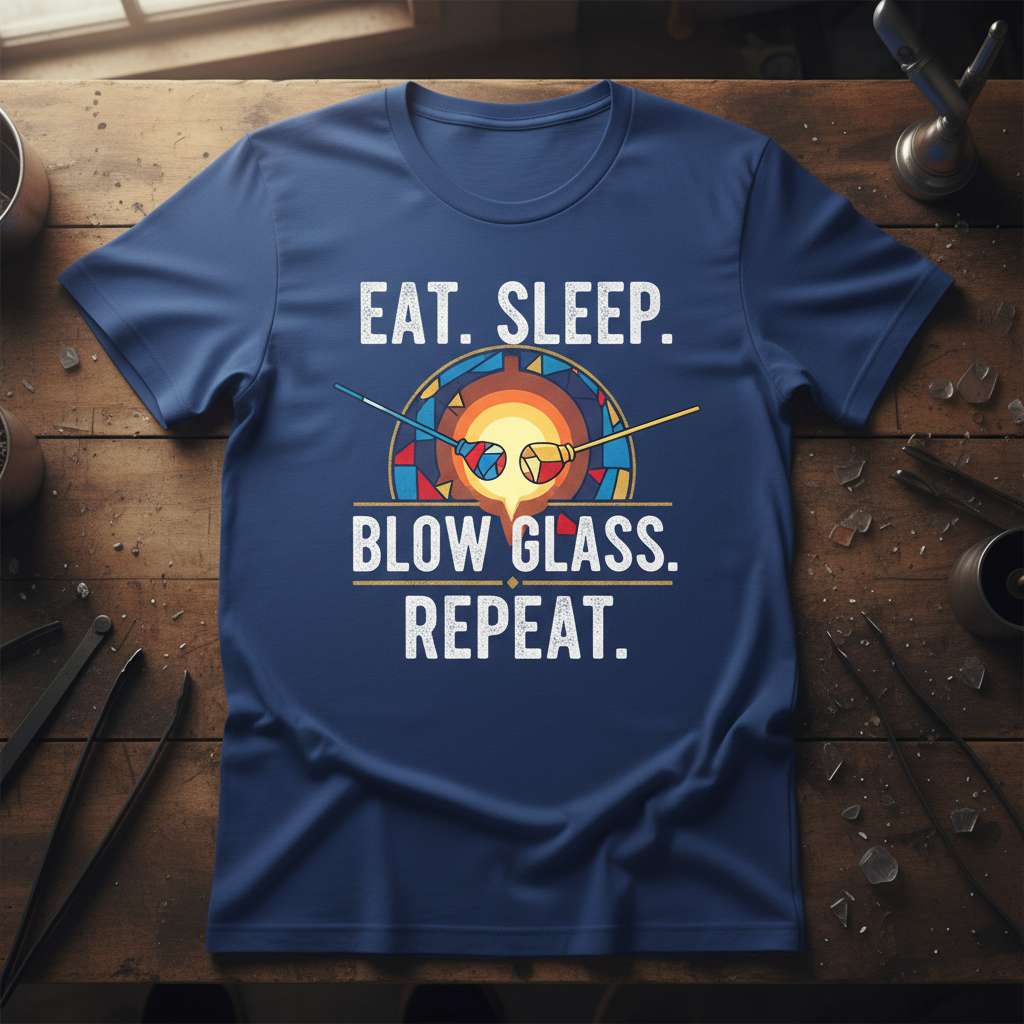 Eat Sleep Blow Glass Repeat Graphic T-Shirt, Funny Glassblower Tee Gift Idea