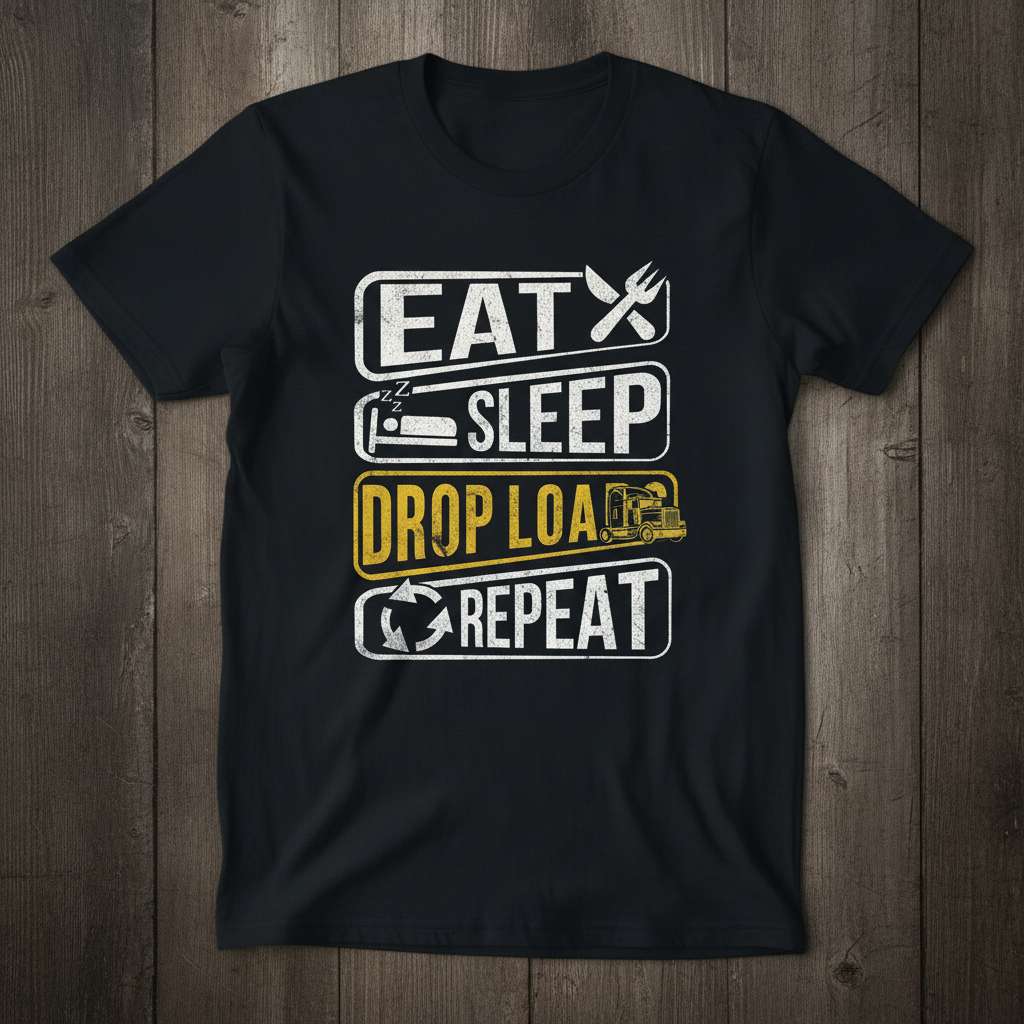 Eat Sleep Drop Load Repeat Funny Trucker T-Shirt, Truck Driver Tee Gift Idea