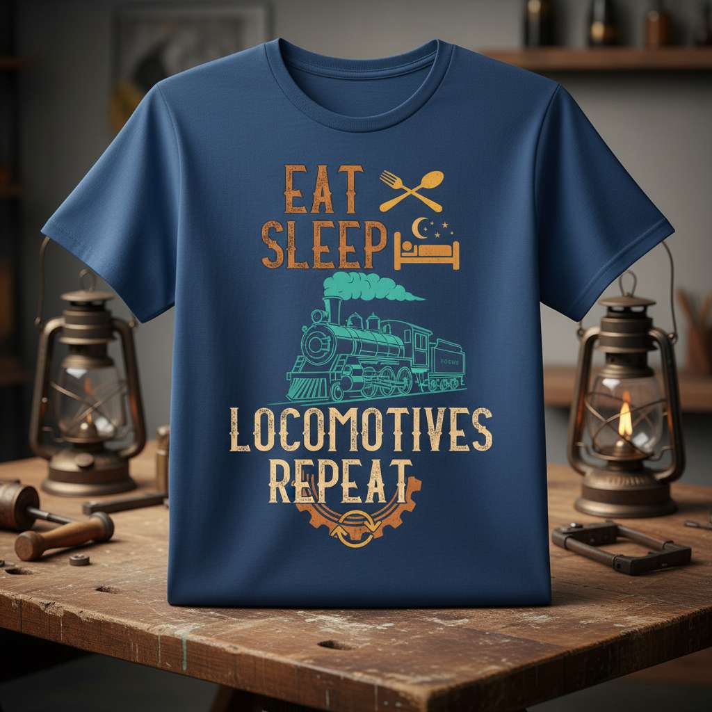 Eat Sleep Locomotives Repeat Funny T-Shirt, Train Lover Graphic Tee