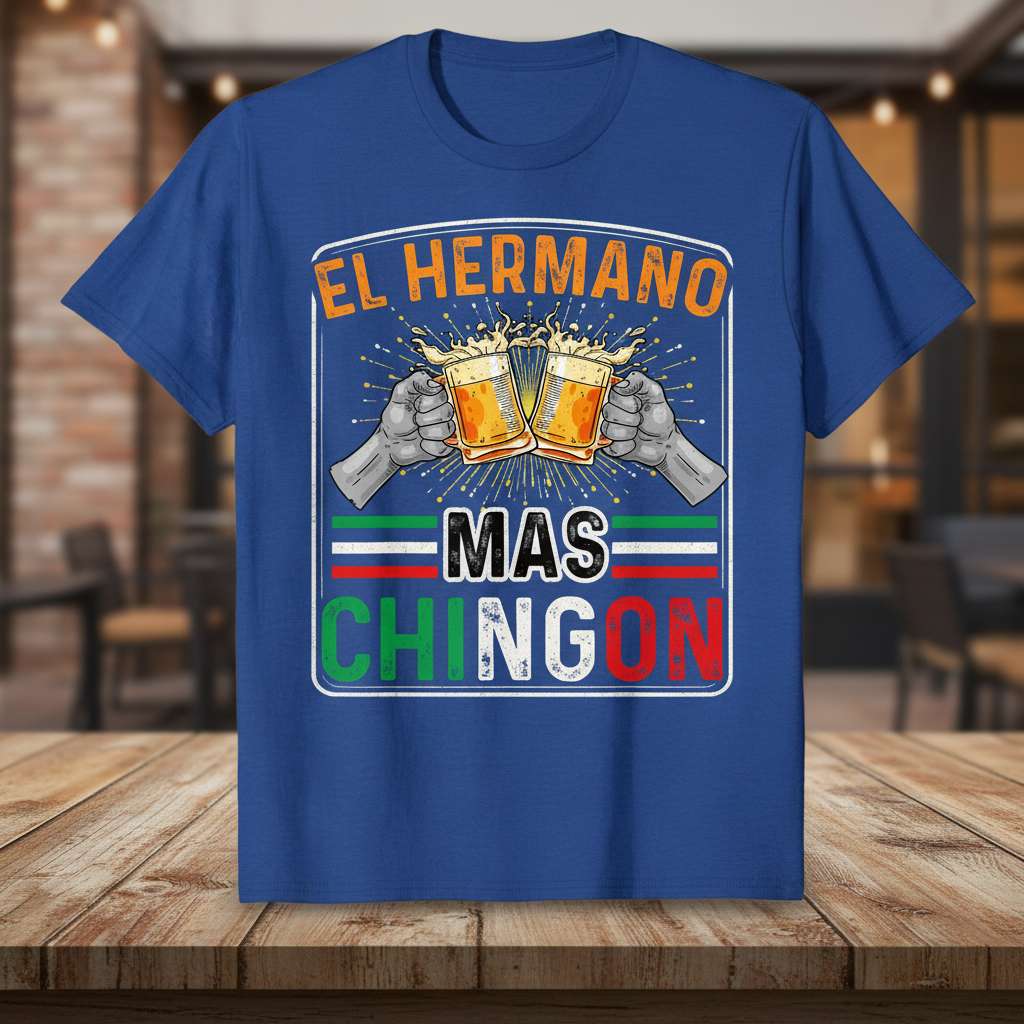El Hermano Mas Chingon Graphic T-Shirt, Funny Mexican Beer Tee Gift Idea