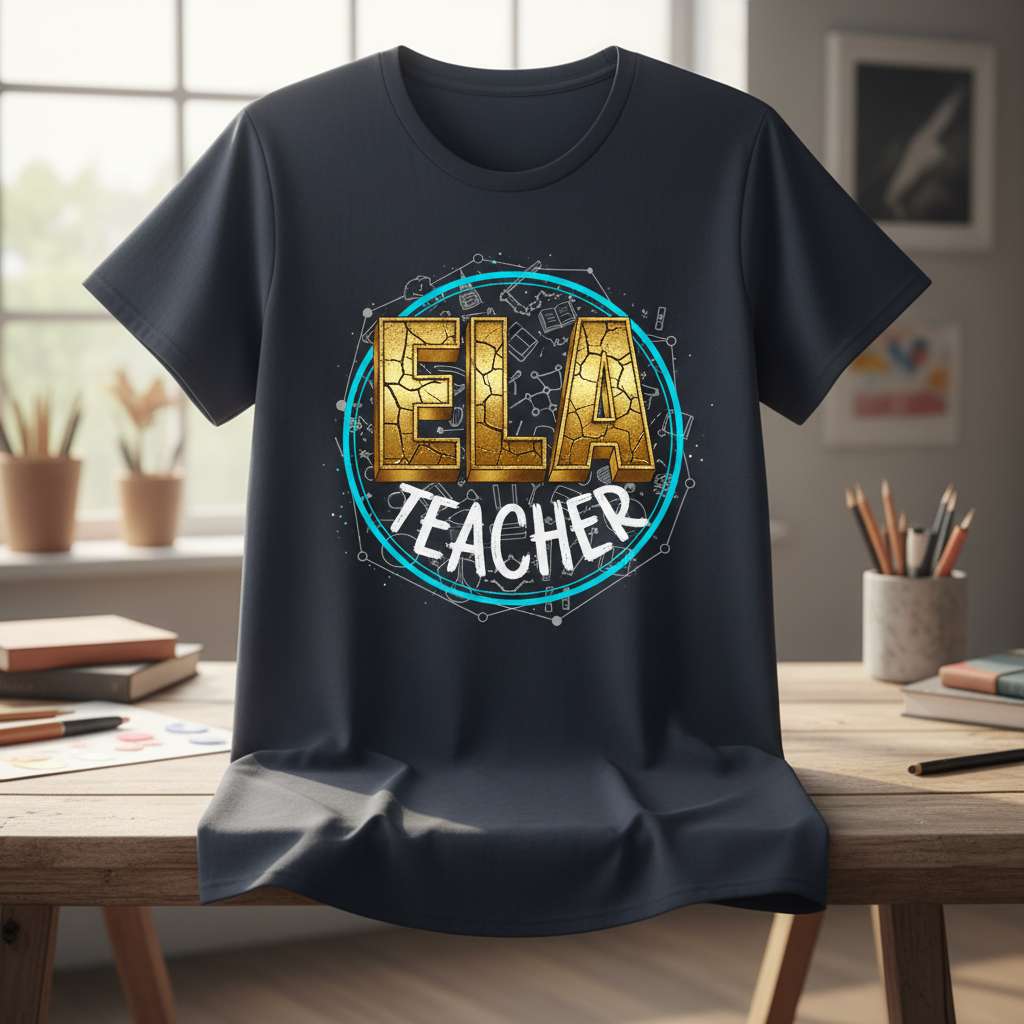 Ela Teacher Leopard Graphic T-Shirt, English Language Teacher Novelty Tee Gear