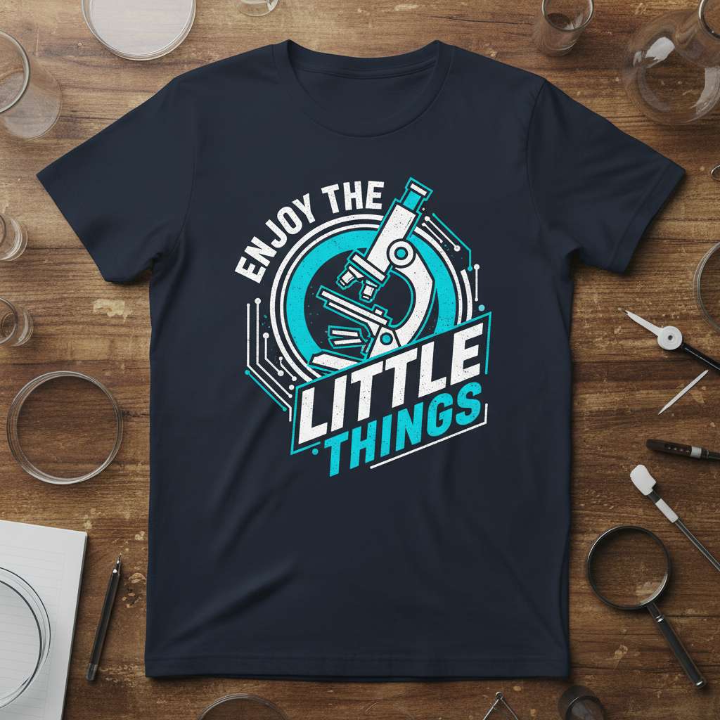 Enjoy The Little Things Microscope Graphic T-Shirt, Funny Science Tee Gift Idea