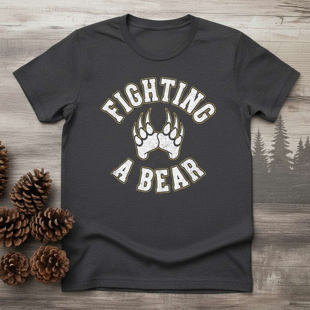 Fighting A Bear Vintage Distressed Graphic T-Shirt, Funny Novelty Tee Idea