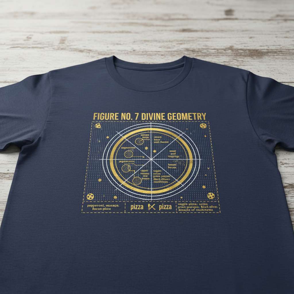 Figure No. 7 Divine Geometry Pizza T-Shirt, Graphic Pizza Tee Gift Idea