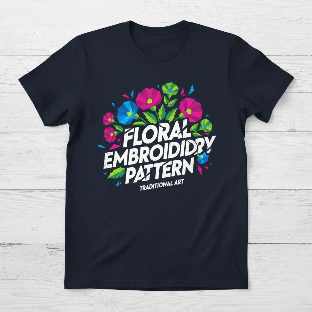 Floral Embroidery Pattern Traditional Art T-Shirt, Graphic Tee
