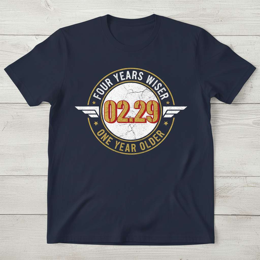 Four Years Wiser 02.29 One Year Older Graphic T-Shirt, Novelty Birthday Tee