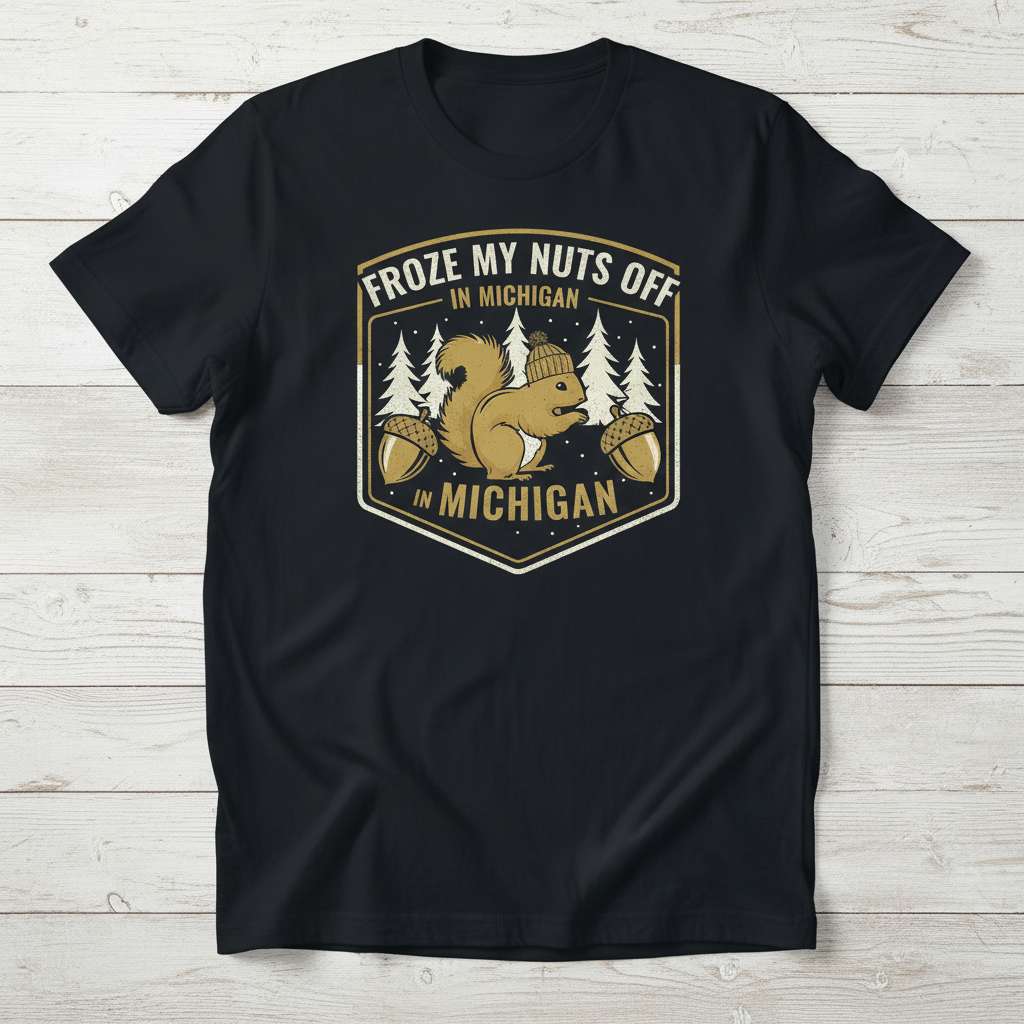Froze My Nuts Off In Michigan Funny Squirrel T-Shirt, Michigan Gift Tee