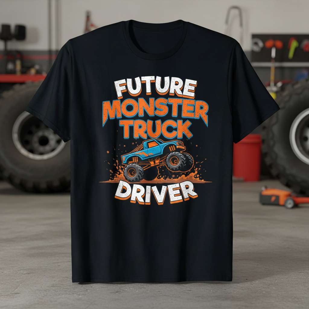Future Monster Truck Driver Graphic T-Shirt, Funny Boys Tee Gift Idea