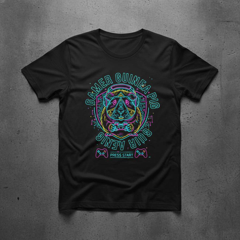 Gamer Guinea Pig Retro T-Shirt, Funny Graphic Gaming Tee Present Idea