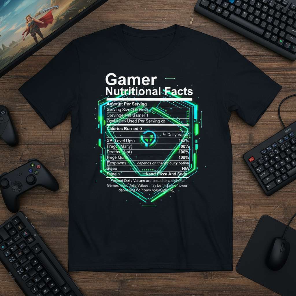 Gamer Nutritional Facts T-Shirt, Funny Gaming Tee Gift Idea